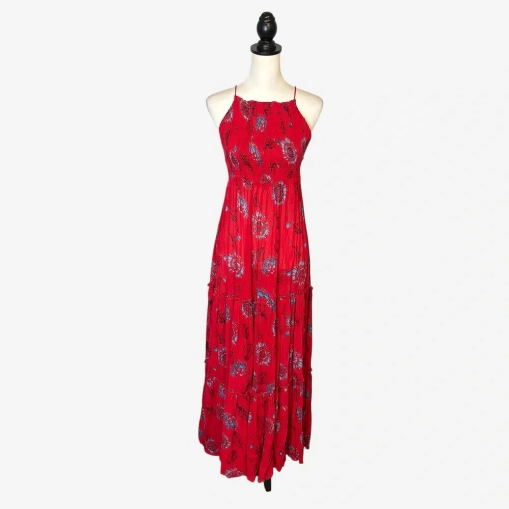 Free People Intimately Red Garden Party Floral Tiered Maxi Dress - Picture 2 of 15